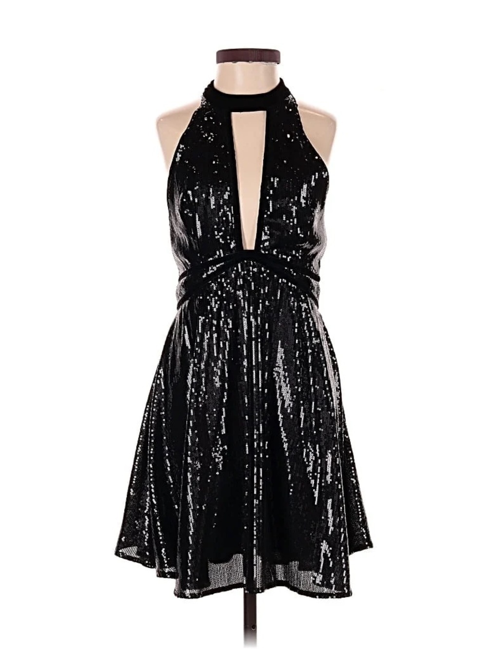 Free People Black Sequin Halter Mini Dress